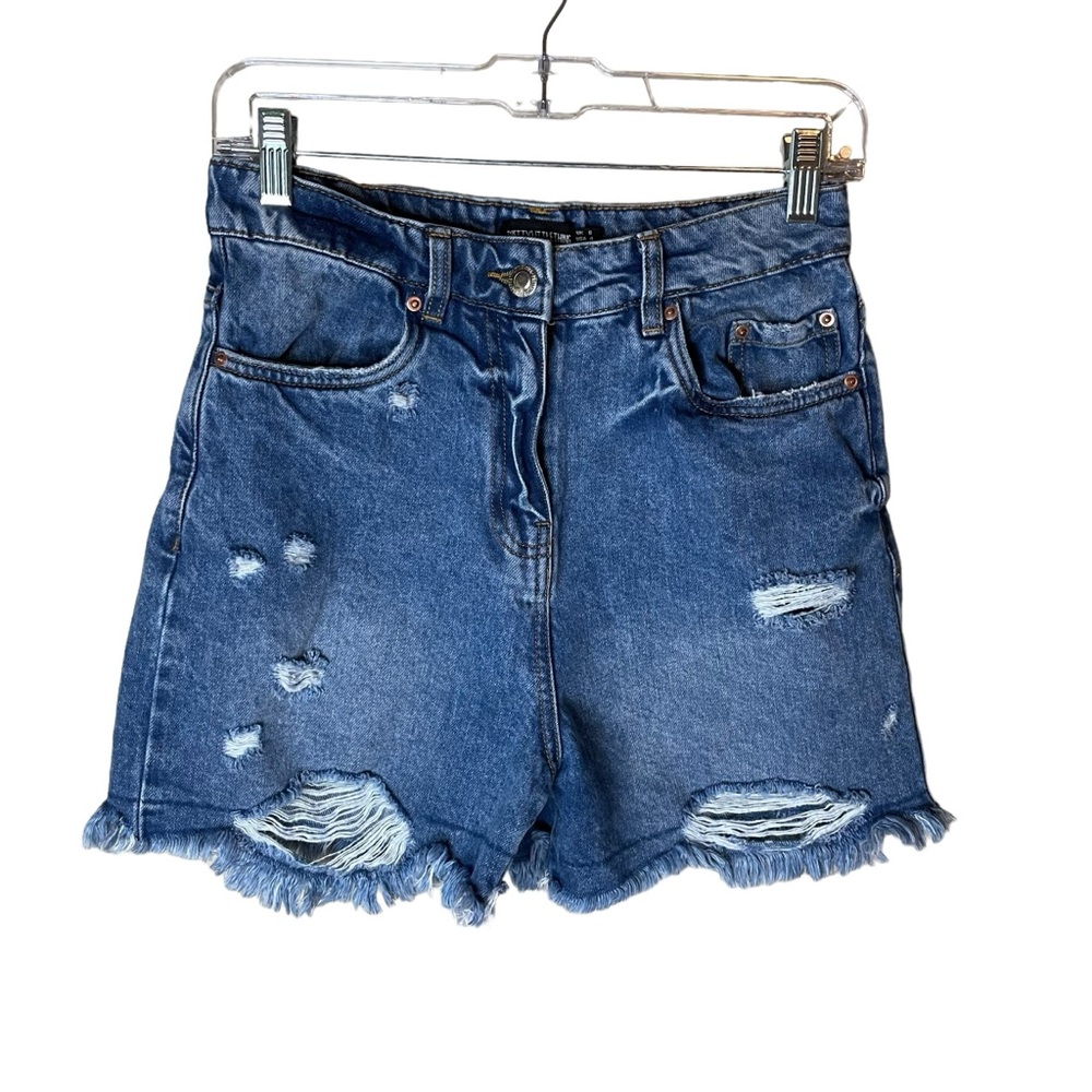 PrettyLittleThing Cut Off High Waisted Jean Shorts Distressed Medium Wash Size 4